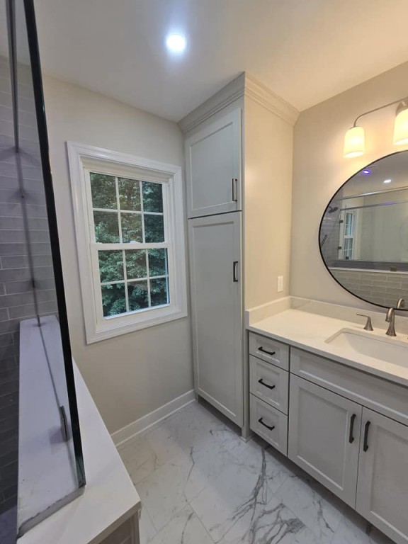 Beautiful bathroom renovation in Midlothian. Top to bottom, all new everything! 