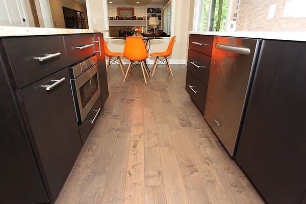 Dark Kitchen with Orange Pop of Color