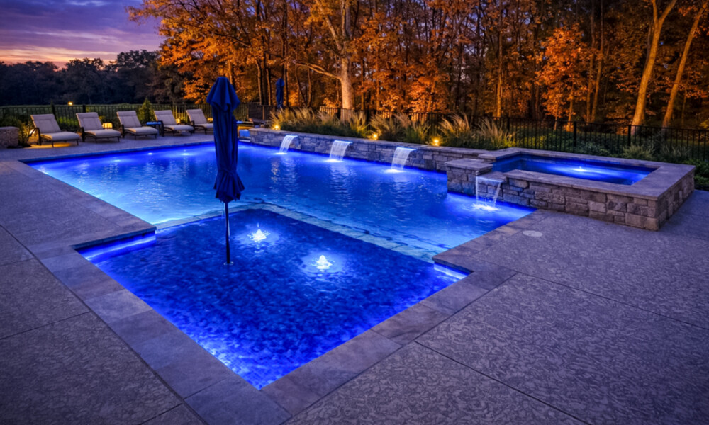 Modern Geometric Pool at Sunset