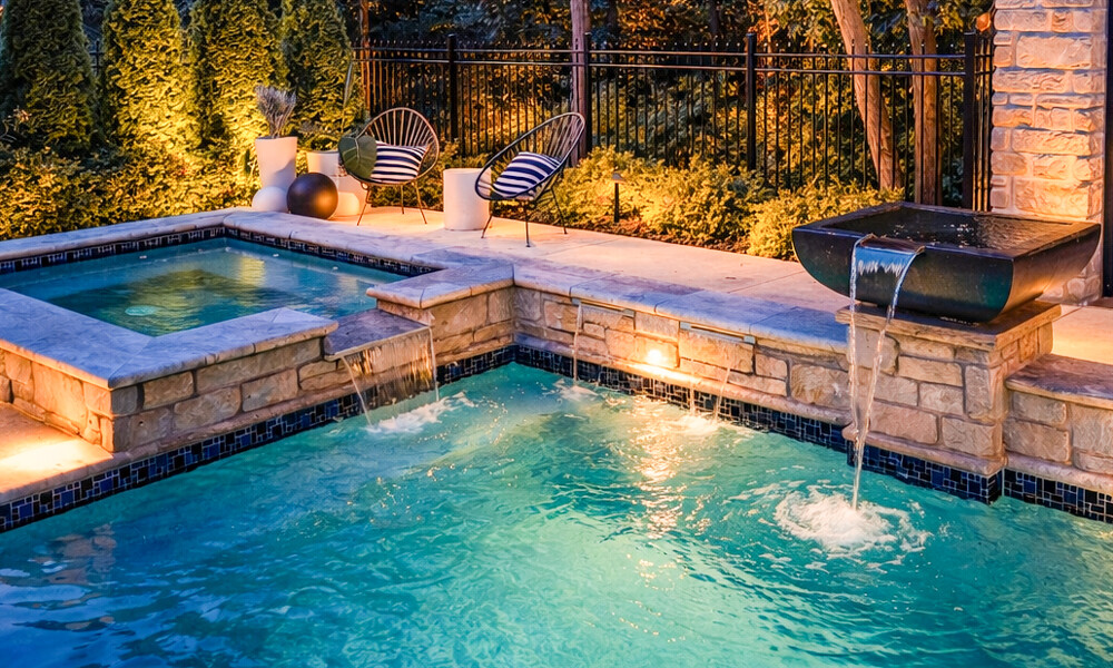 Twilight Spa Retreat with Water Features