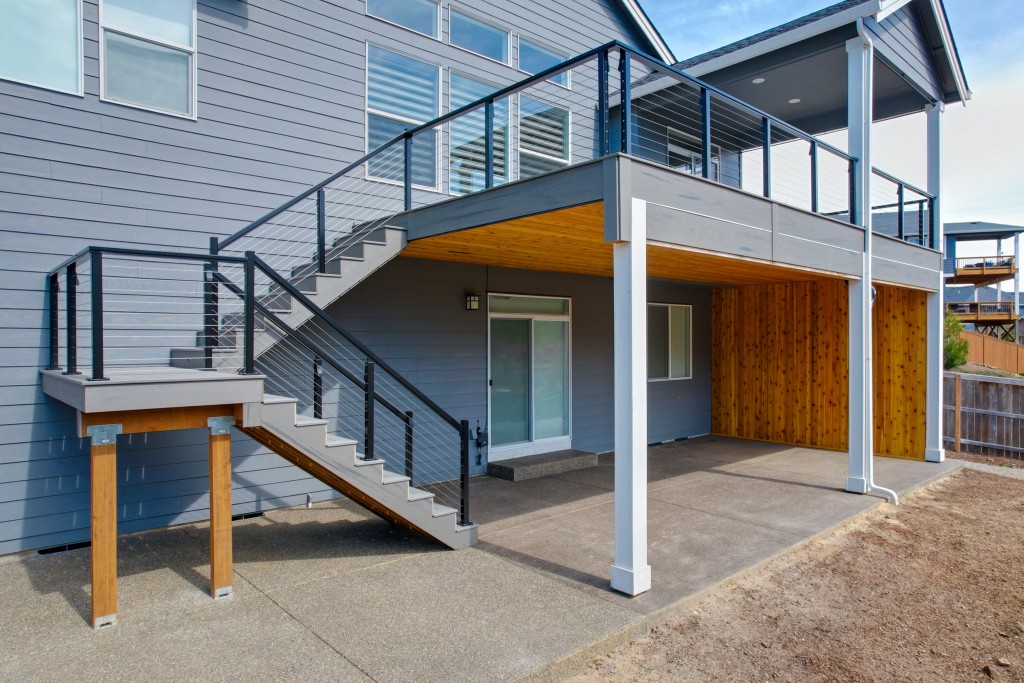 TimberTech Prime Plus Composite Deck with Cable Rail and Cedar T&G Ceiling