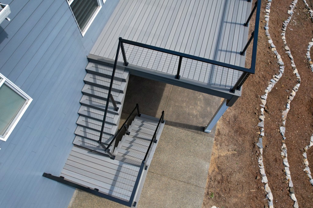 TimberTech Prime Plus Composite Deck with Cable Rail and Cedar T&G Ceiling