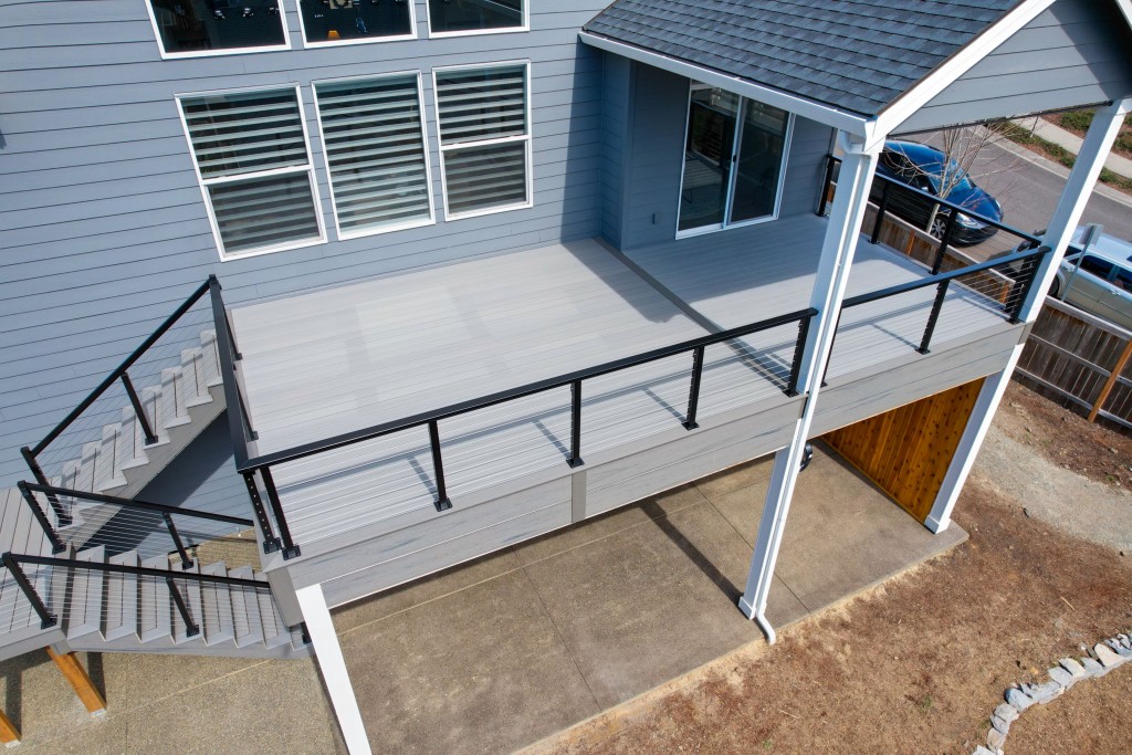 TimberTech Prime Plus Composite Deck with Cable Rail and Cedar T&G Ceiling
