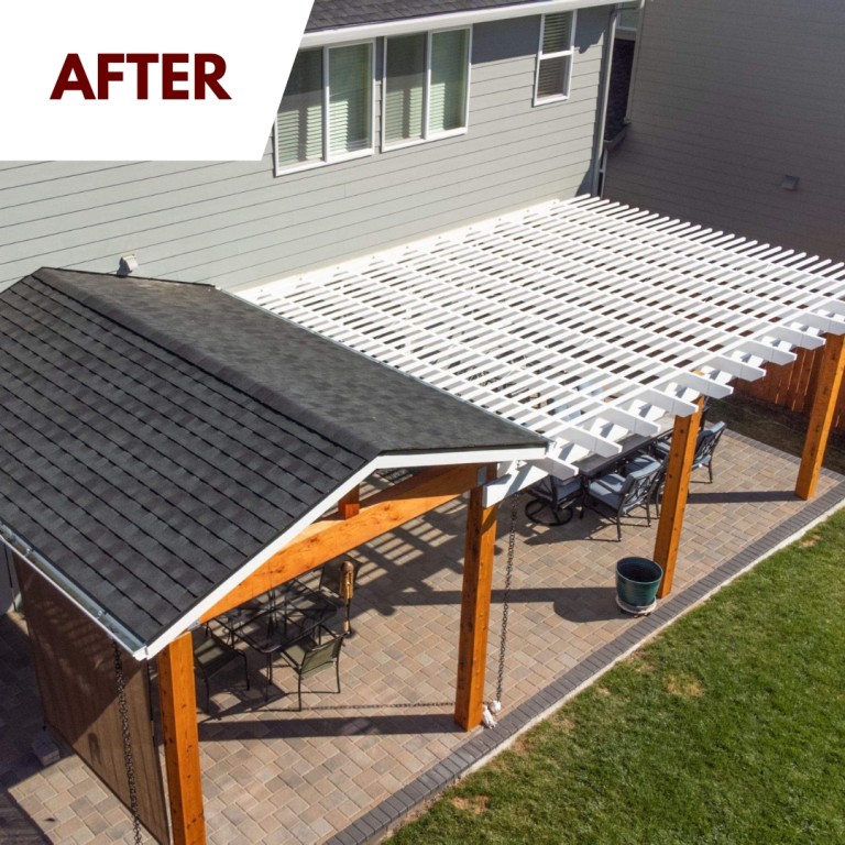 Gable cover and white, vinyl pergola