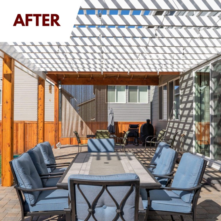 Gable cover and white, vinyl pergola