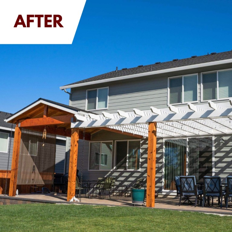 Gable cover and white, vinyl pergola